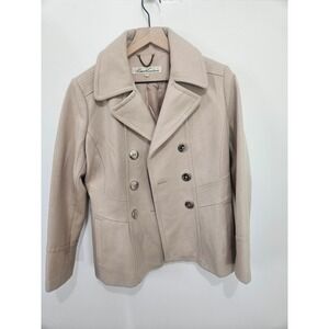 Kenneth Cole New York Womens Double Breasted Peacoat Tan Beige Size 10P Petite